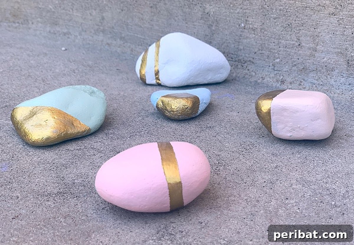 Creative Painted Rocks: Ideas, Projects, and Starter Kits 44 Elegant painted rocks with shimmering gold accents
