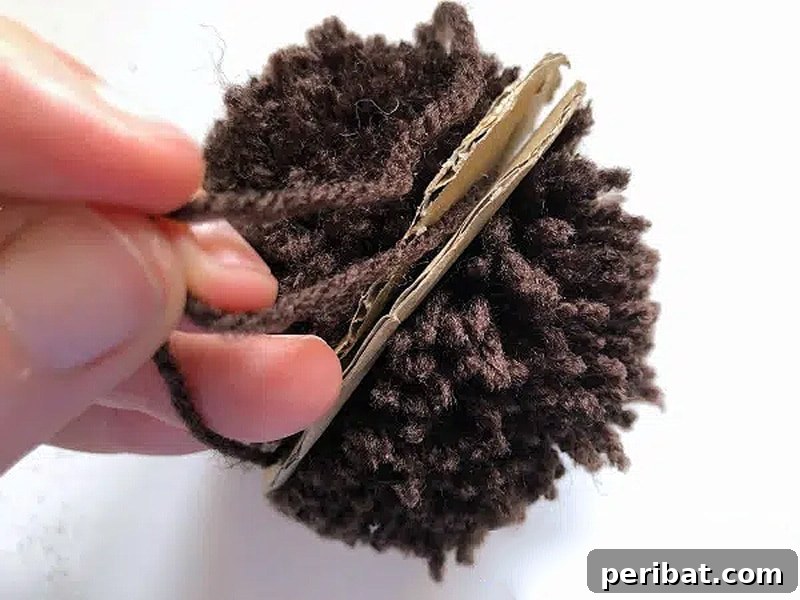 The process of making a pom pom using yarn wrapped around DIY cardboard discs.