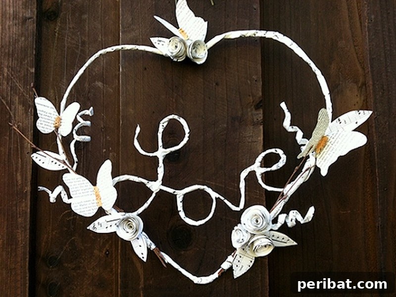 Charming paper mache heart wreath, ideal for home decoration