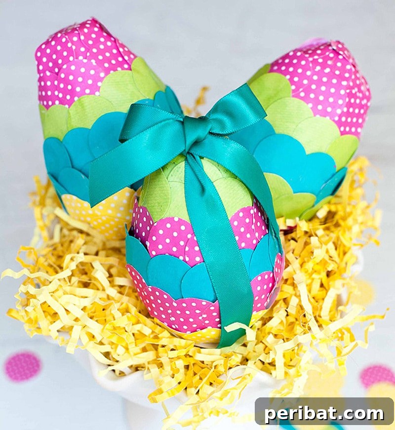 Vibrant confetti paper mache Easter eggs, perfect for festive decorations