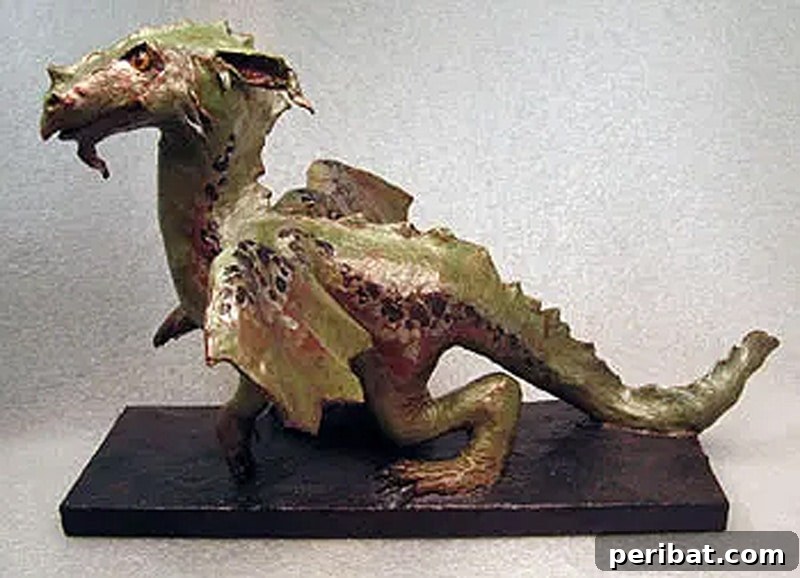 Stunning paper mache dragon sculpture, a centerpiece for themed parties