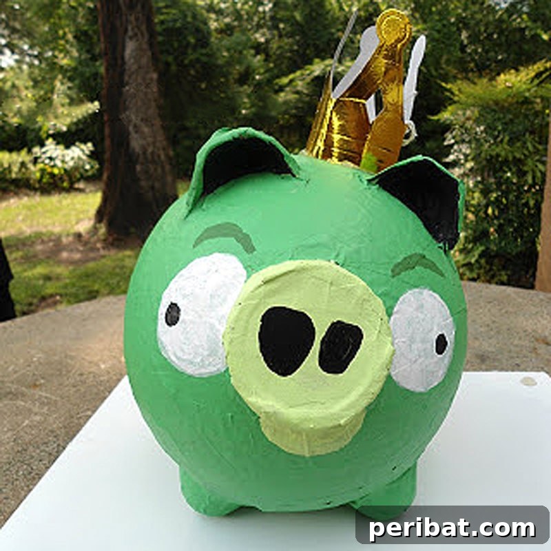 Charming paper mache Angry Birds pig, a playful decoration or piggy bank