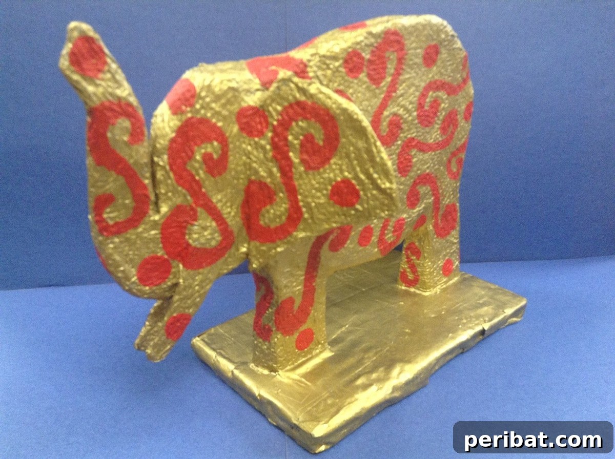 Grand paper mache elephant sculpture, perfect for home decor or educational use