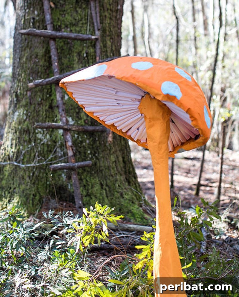 Whimsical giant papier-mache mushroom for garden or indoor decor