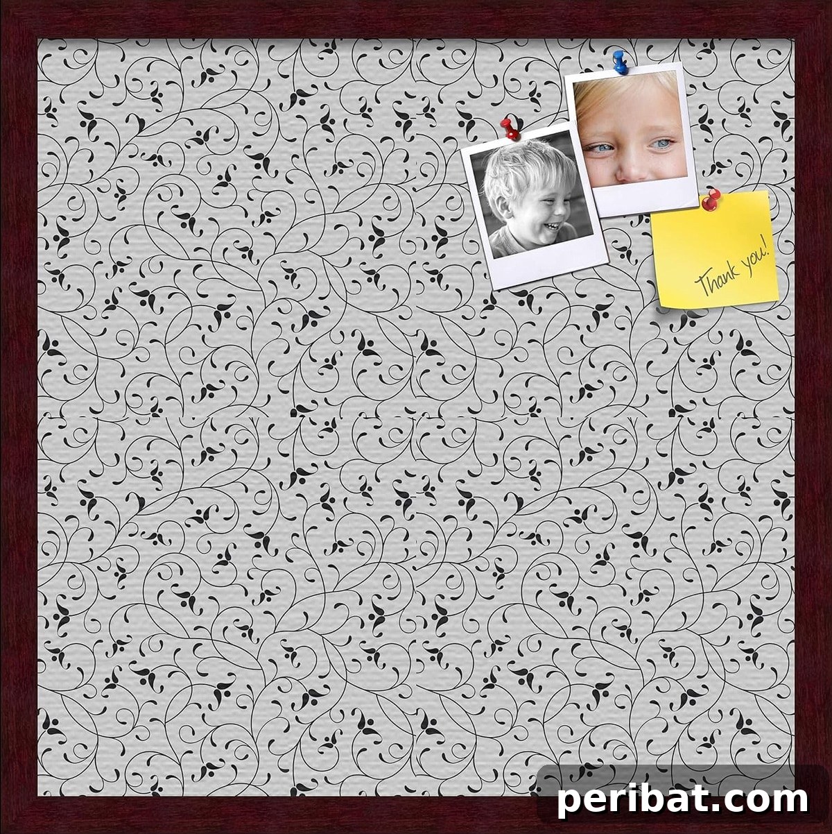 27 Creative DIY Pinboard Projects 14 Elegant PinPix bulletin board with black seamless floral design and mahogany frame