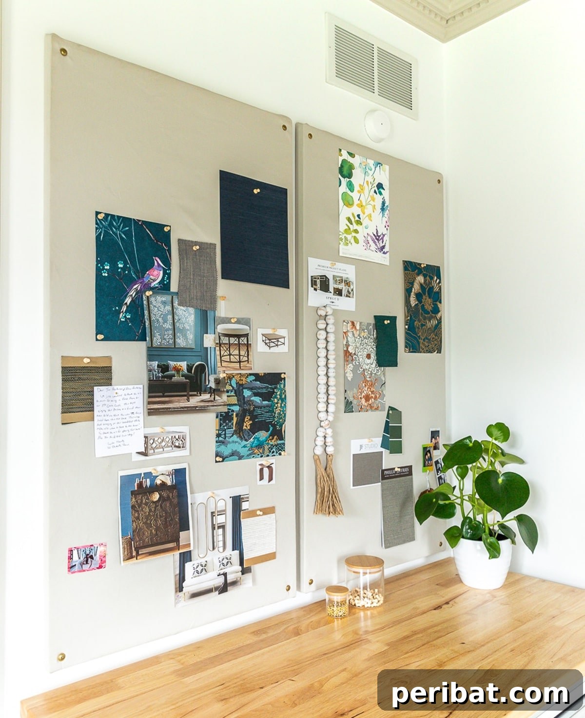 27 Creative DIY Pinboard Projects 24 Versatile DIY pin board with fabric-covered foam board and wooden table