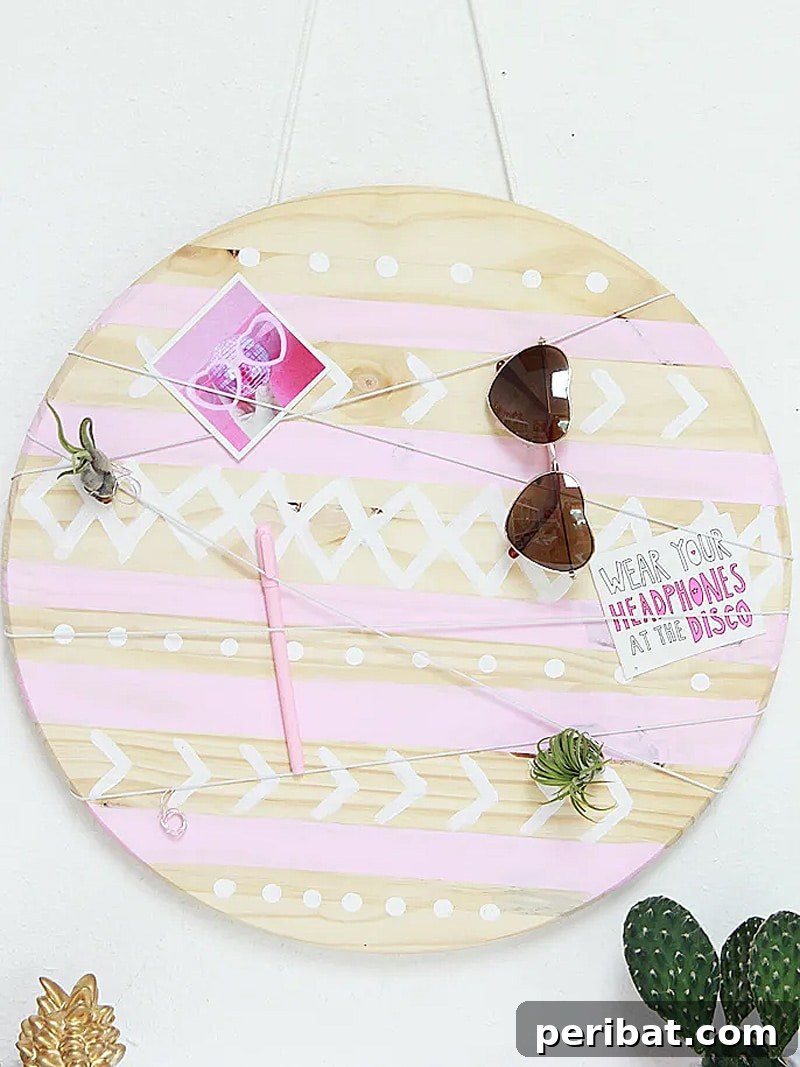 27 Creative DIY Pinboard Projects 25 Stylish circular pinboard designed as a DIY mud cloth-inspired organizer