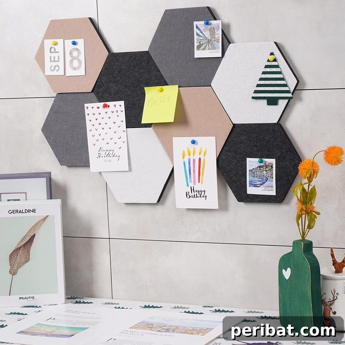 27 Creative DIY Pinboard Projects 28 Set of 5 felt hexagon wall tiles used as customizable pin boards