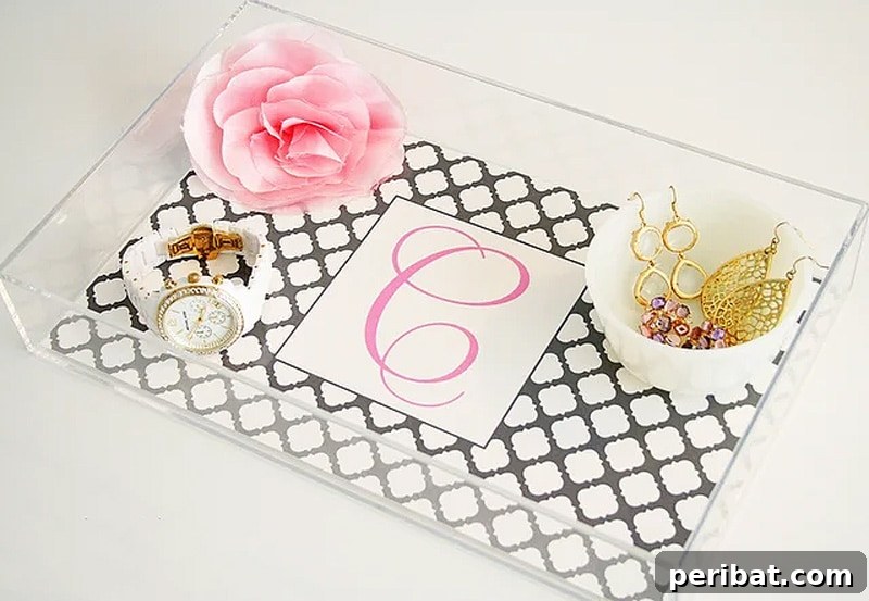 42 Creative DIY Serving Tray Projects 14 Chic transparent lucite serving tray with minimalist design