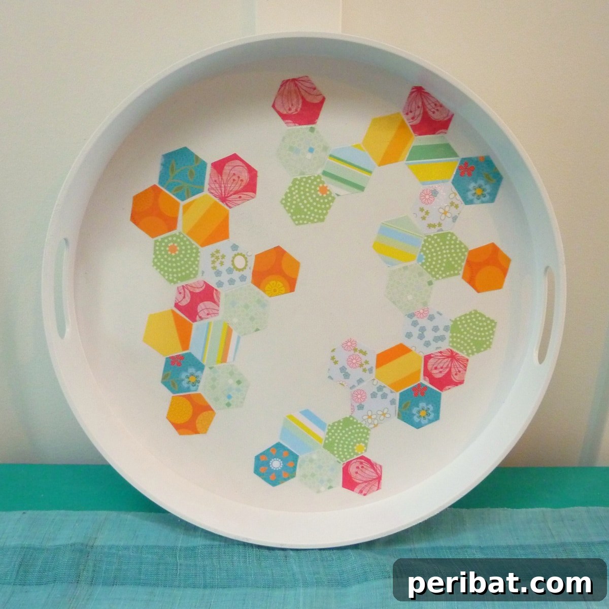 42 Creative DIY Serving Tray Projects 21 Chic simple DIY hexagon serving tray with bright graphic patterns
