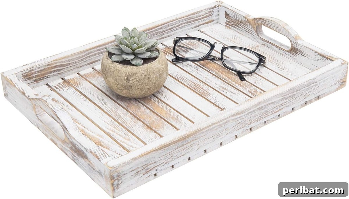 42 Creative DIY Serving Tray Projects 25 Rustic whitewashed wood breakfast serving tray with convenient cutout handles