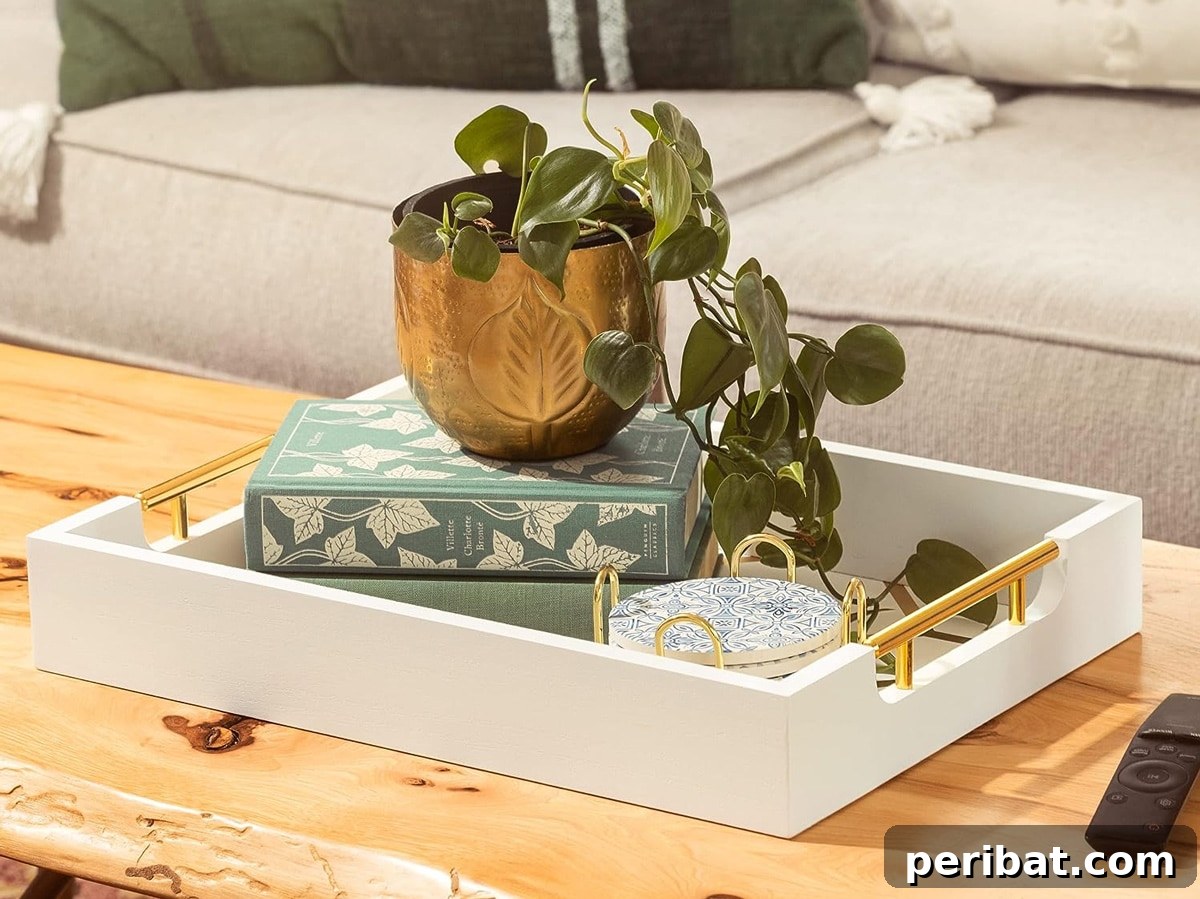 42 Creative DIY Serving Tray Projects 29 Modern white and gold coffee table serving tray with sleek handles