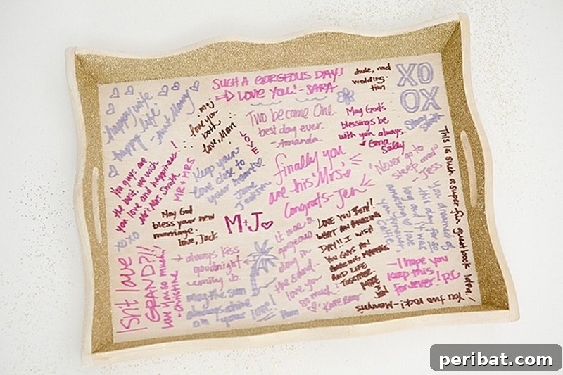 42 Creative DIY Serving Tray Projects 34 Personalized glittery wedding guest book serving tray made with Sharpies