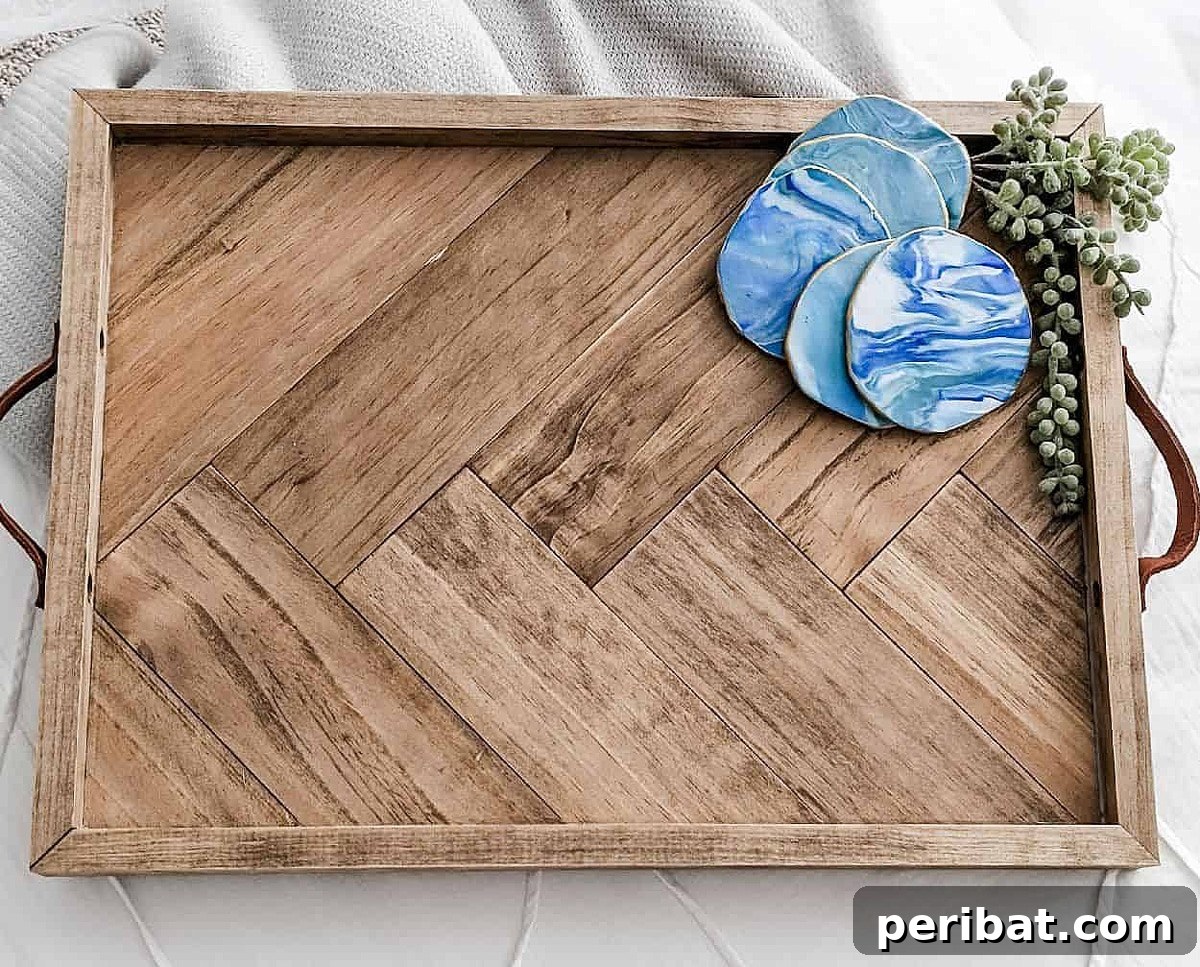 42 Creative DIY Serving Tray Projects 36 Unique and attractive DIY wooden herringbone serving tray with optional handles