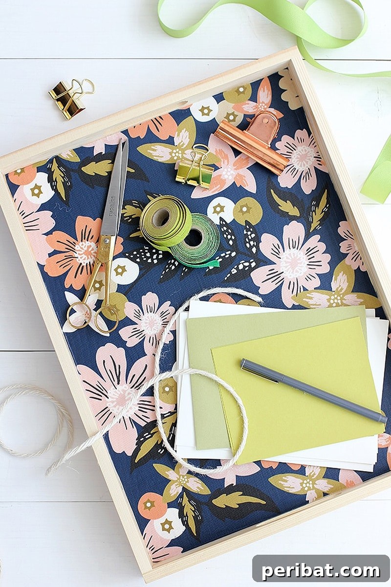 42 Creative DIY Serving Tray Projects 39 Charming DIY wooden tray lined with colorful floral fabric