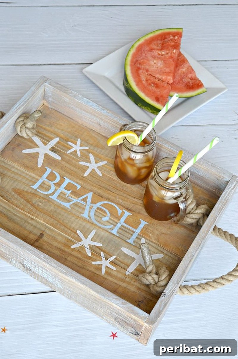 42 Creative DIY Serving Tray Projects 42 Charming DIY coastal-style serving tray crafted from pine boards with rustic rope handles