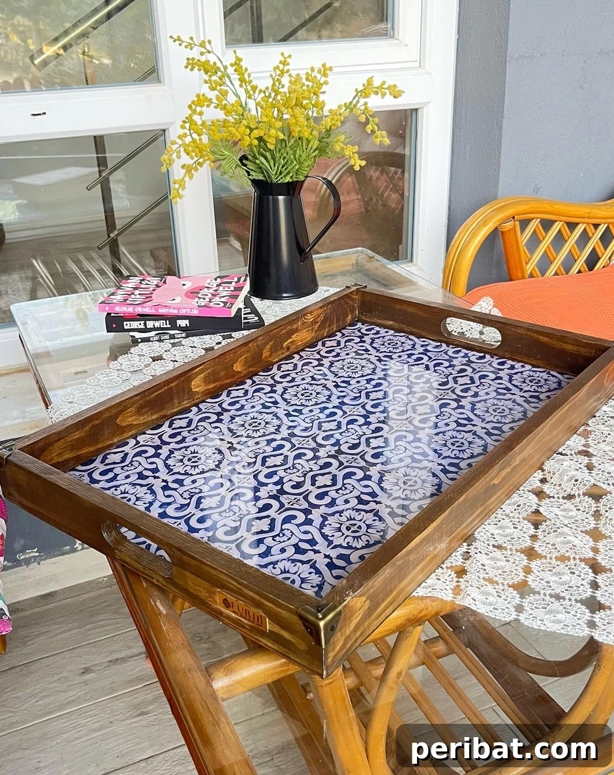 42 Creative DIY Serving Tray Projects 6 Large, hand-painted massive wood serving tray with rustic art