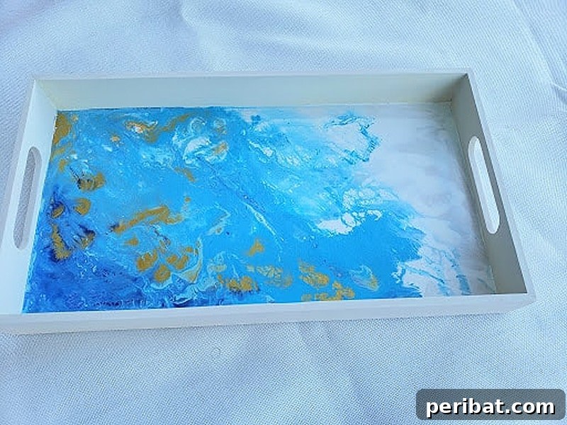 42 Creative DIY Serving Tray Projects 7 Modern abstract acrylic serving tray with fluid paint design