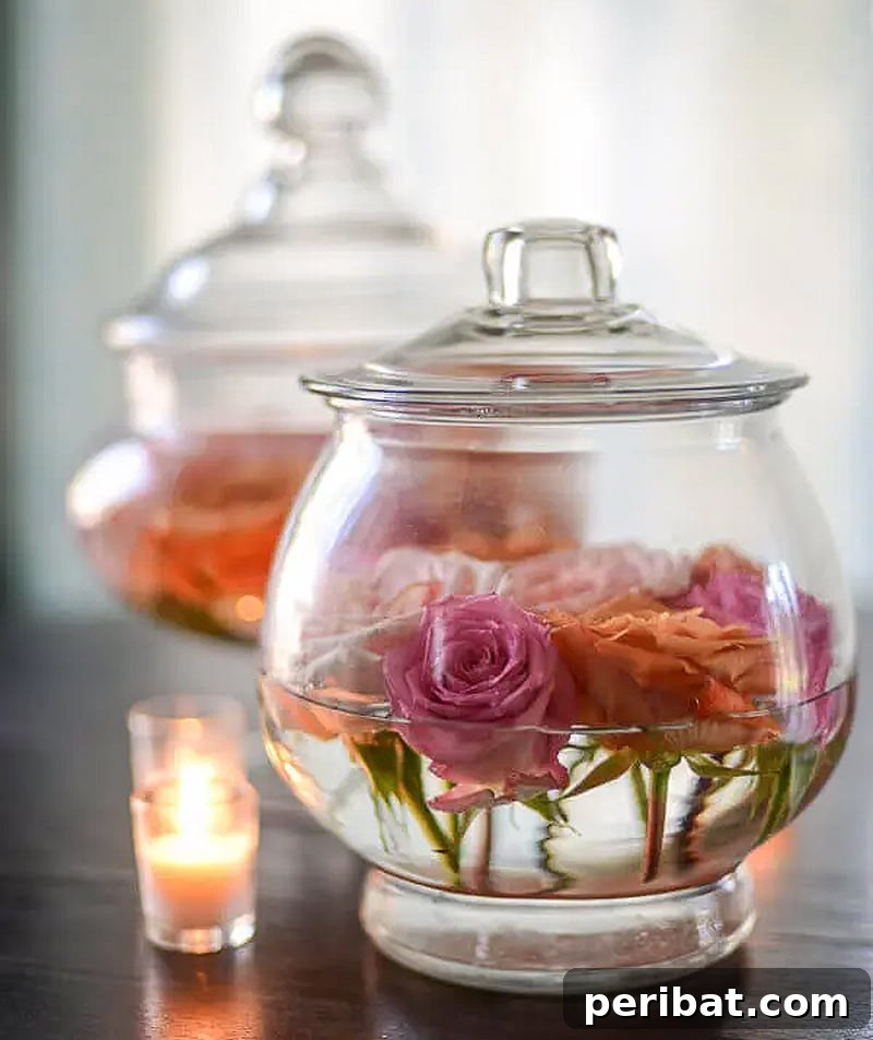 Simple yet stunning DIY apothecary jar and rose floral arrangement