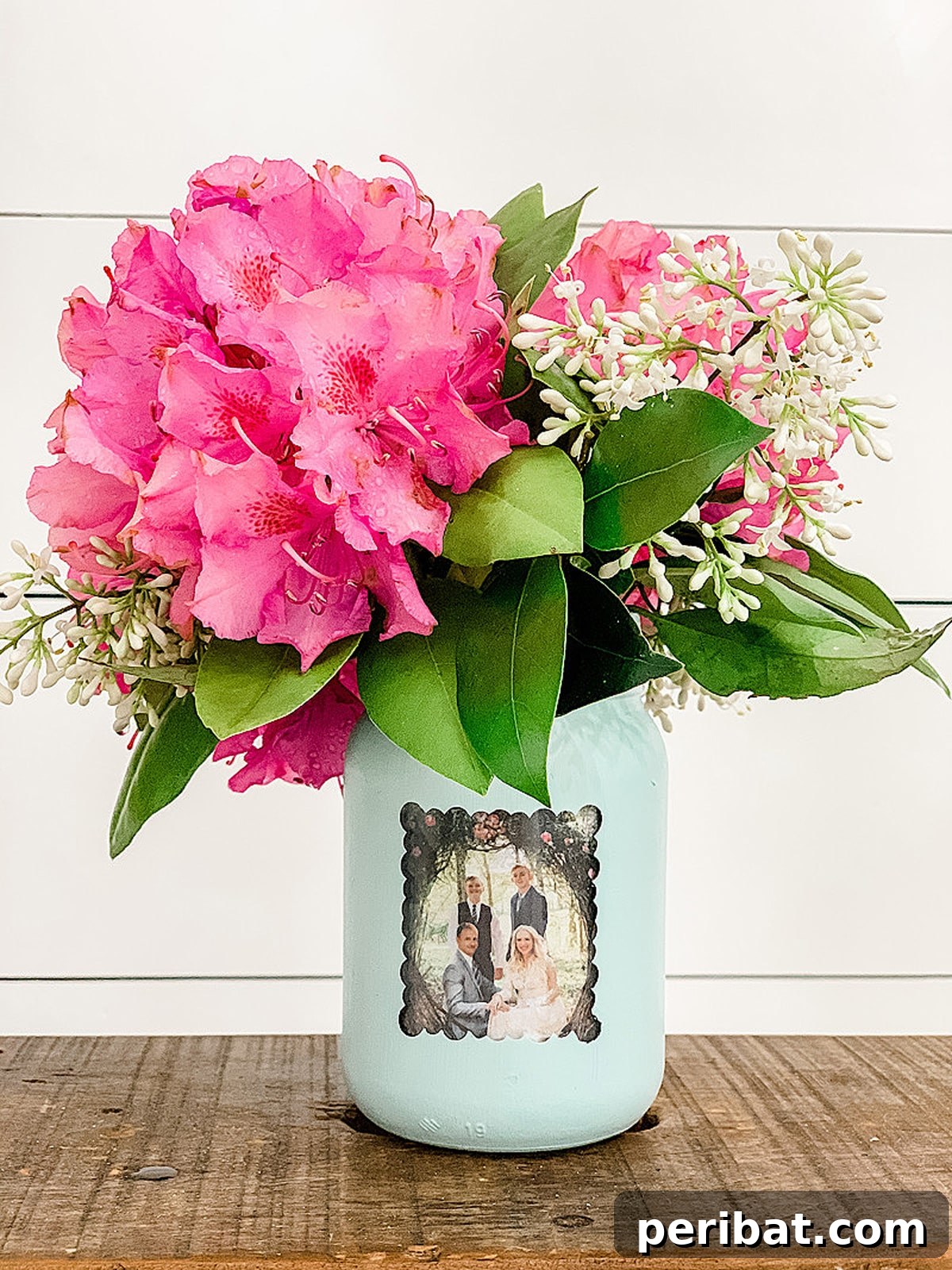 Personalized DIY mason jar picture frame vase centerpiece