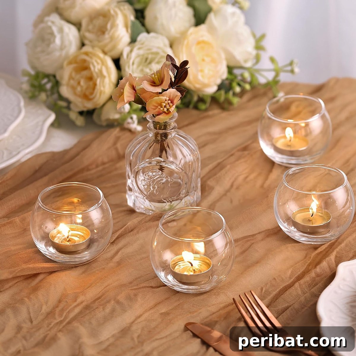 Elegant glass tealight candle holders for charming wedding centerpieces