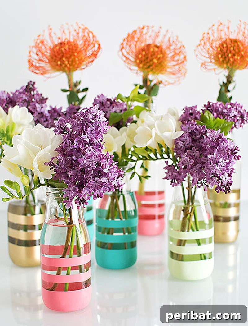 Vibrant DIY painted bottle centerpiece for unique wedding decor