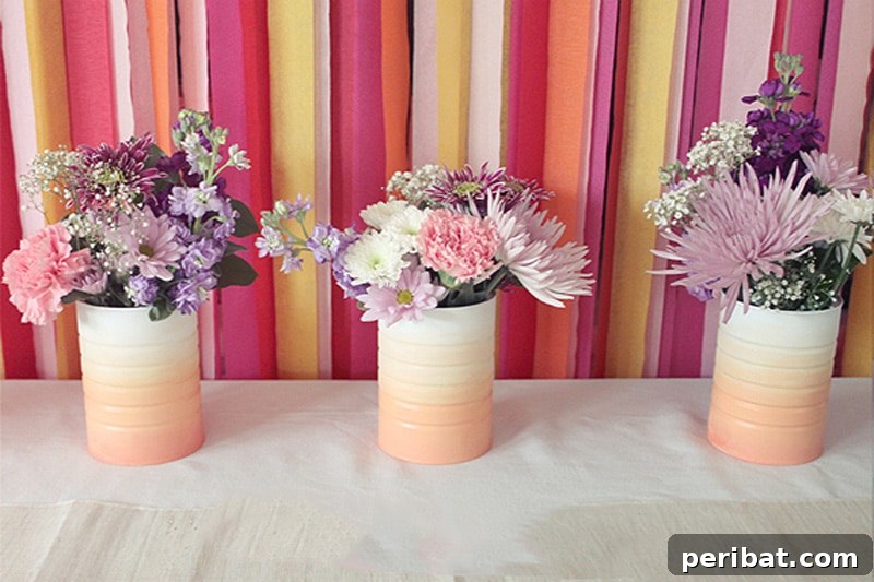 Unique DIY ombre vases crafted from coffee cans