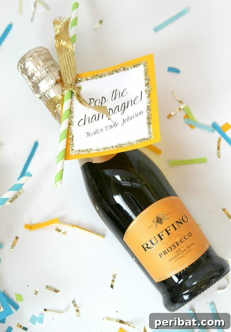 Elegant mini champagne bottles as party favors, personalized for a special celebration.