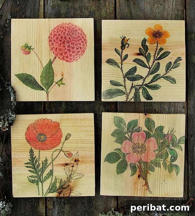 Personalized wooden keepsakes with stunning image transfers, serving as unique DIY wall art party favors.