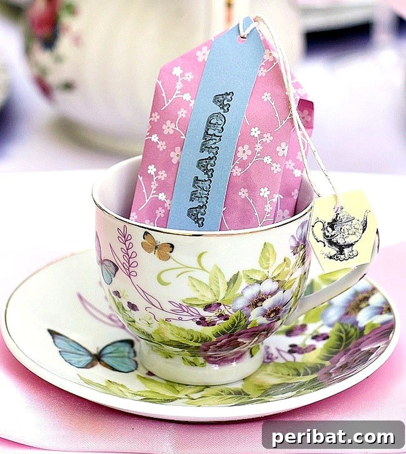 Tea bag-shaped packets designed to harbor sugary treats, an adorable DIY party favor for tea parties.