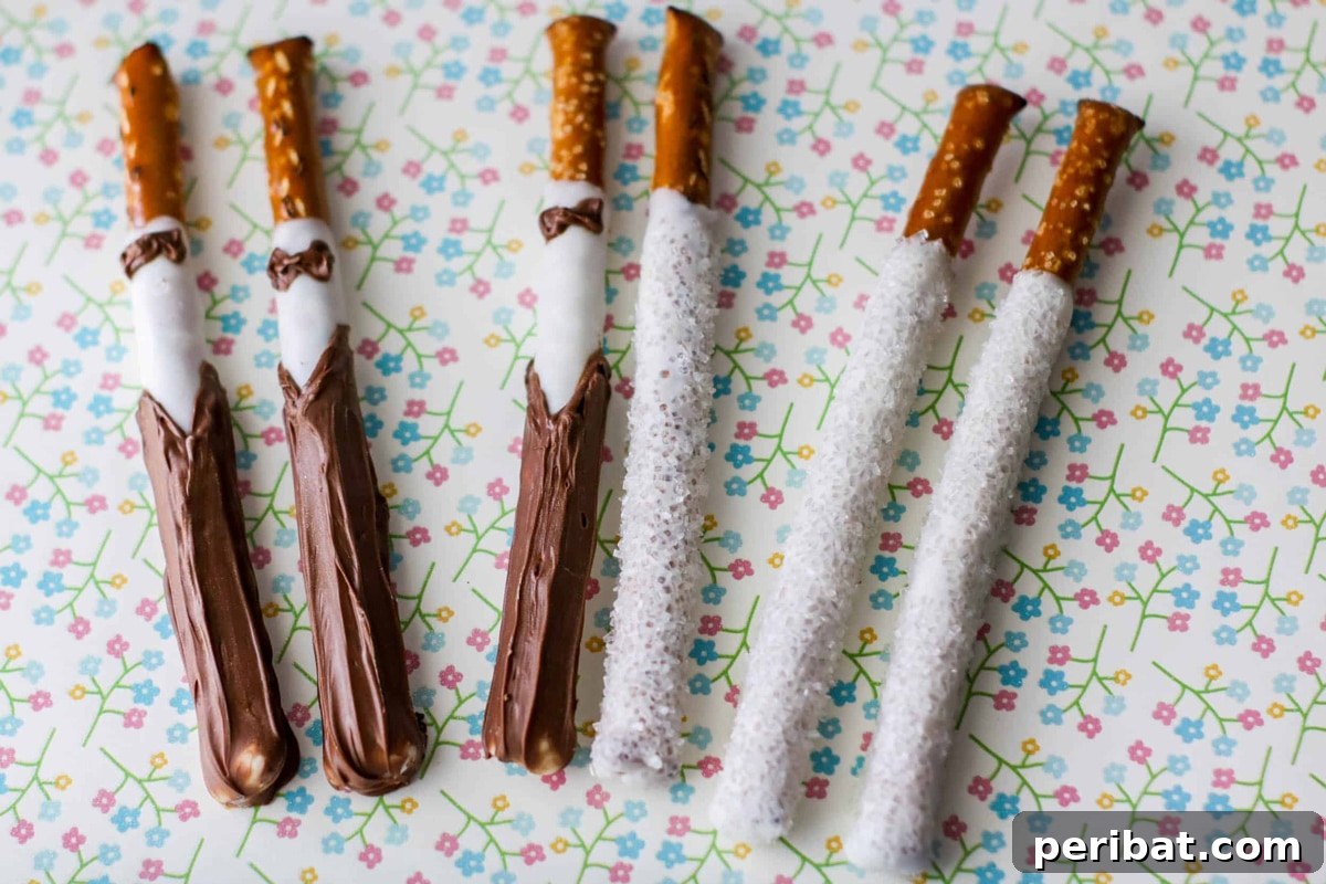 Wedding pretzel party favors, individually wrapped and decorated, offering a delicious sweet and salty treat.