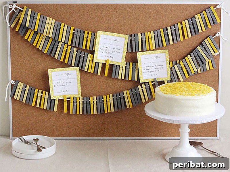 clothespin backdrop and birthday cake