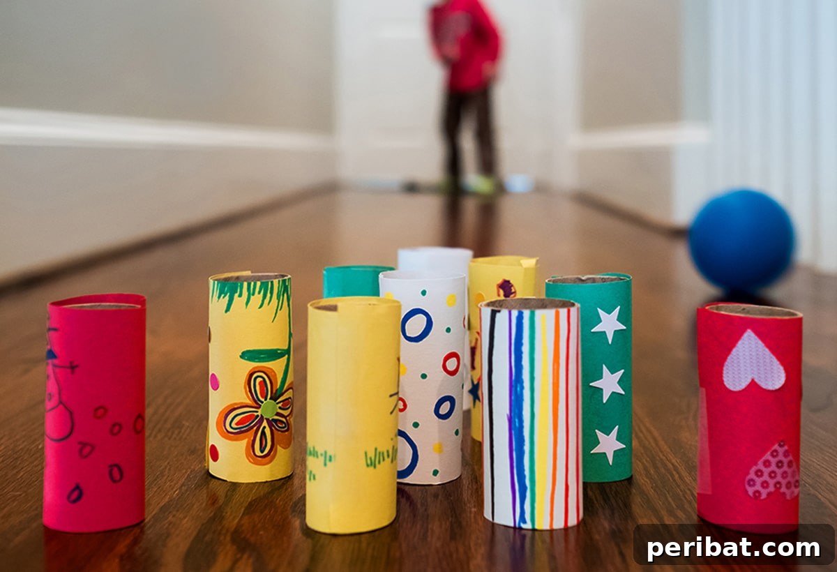 bowling game from paper rolls