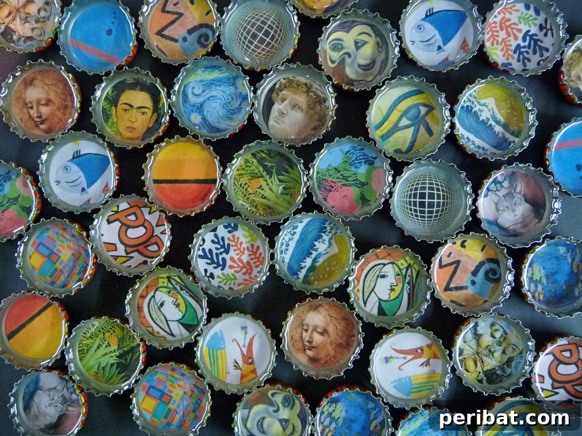 printed images and bottle caps