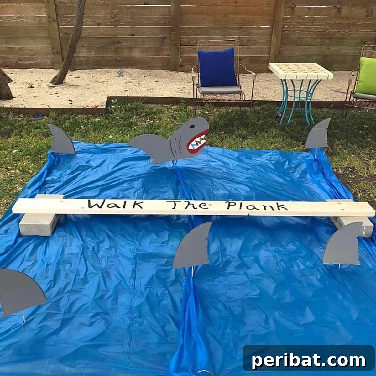 players walking plank in pirate-themed adventure