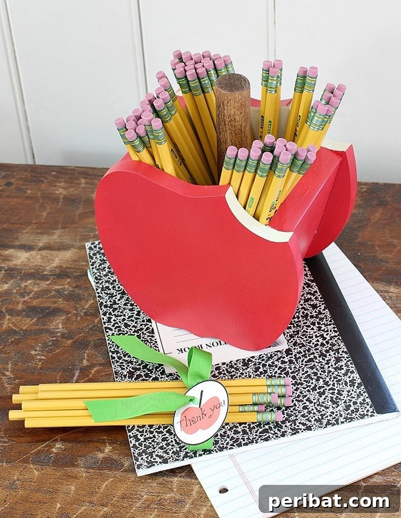 delightful apple-shaped pencil holder