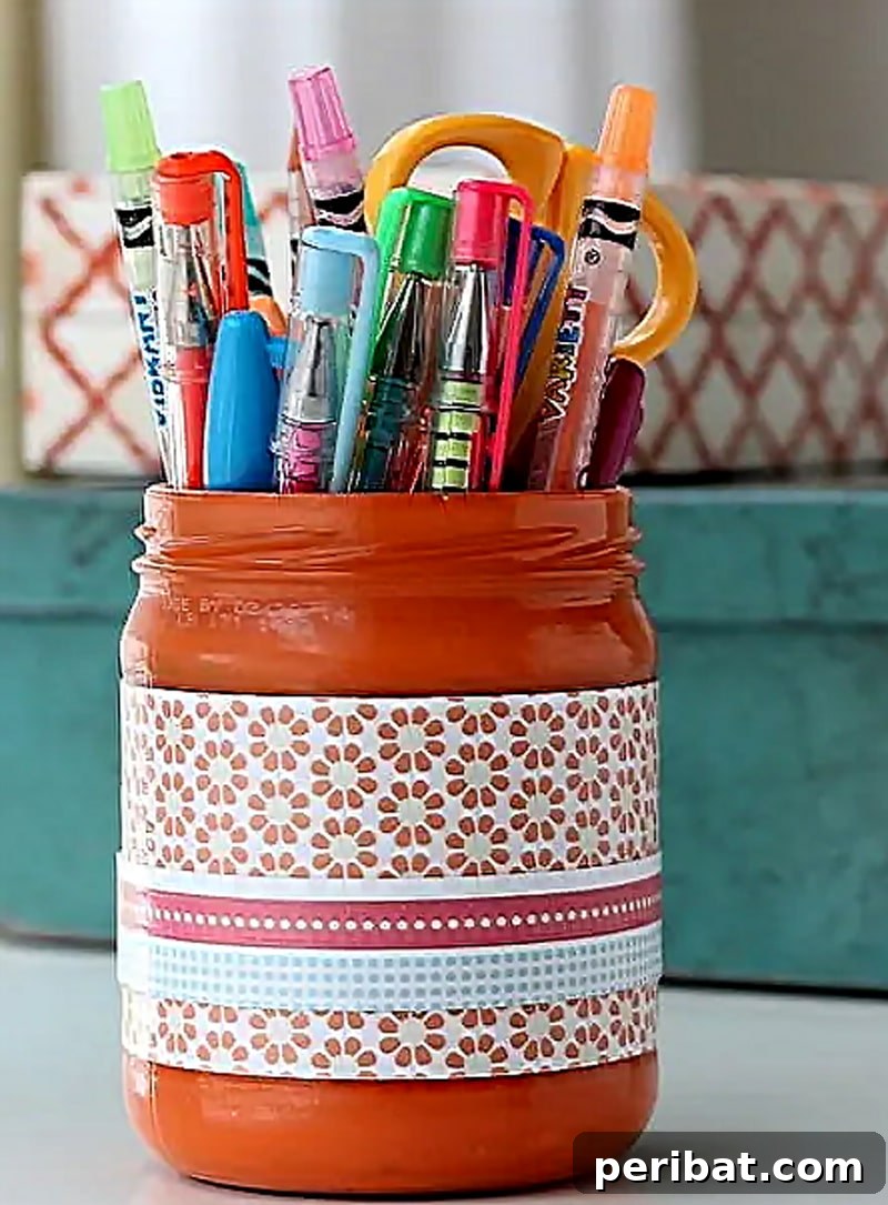 patterned orange pen bottle