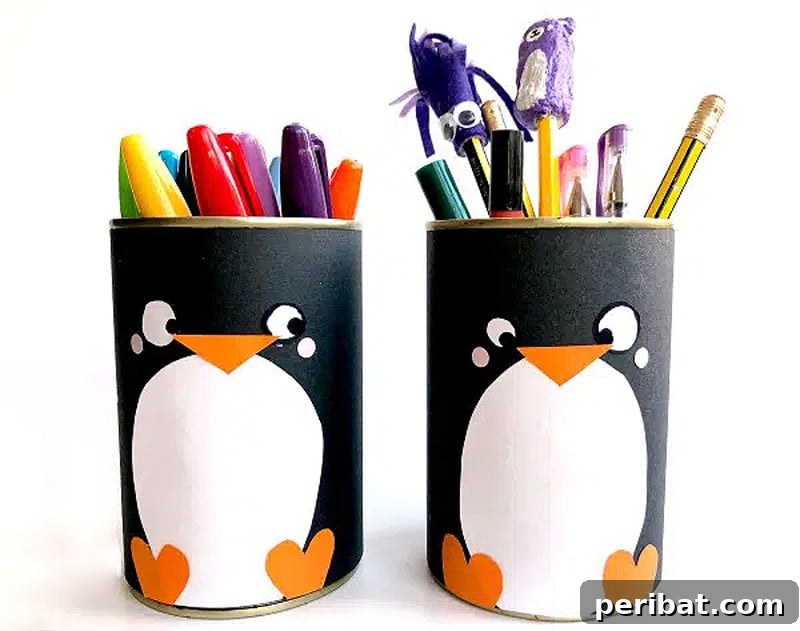 functional penguin-inspired pencil holder