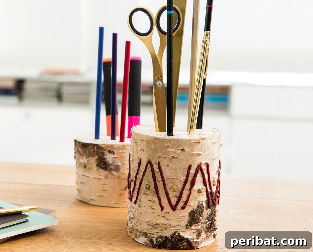 pencil holder made from log