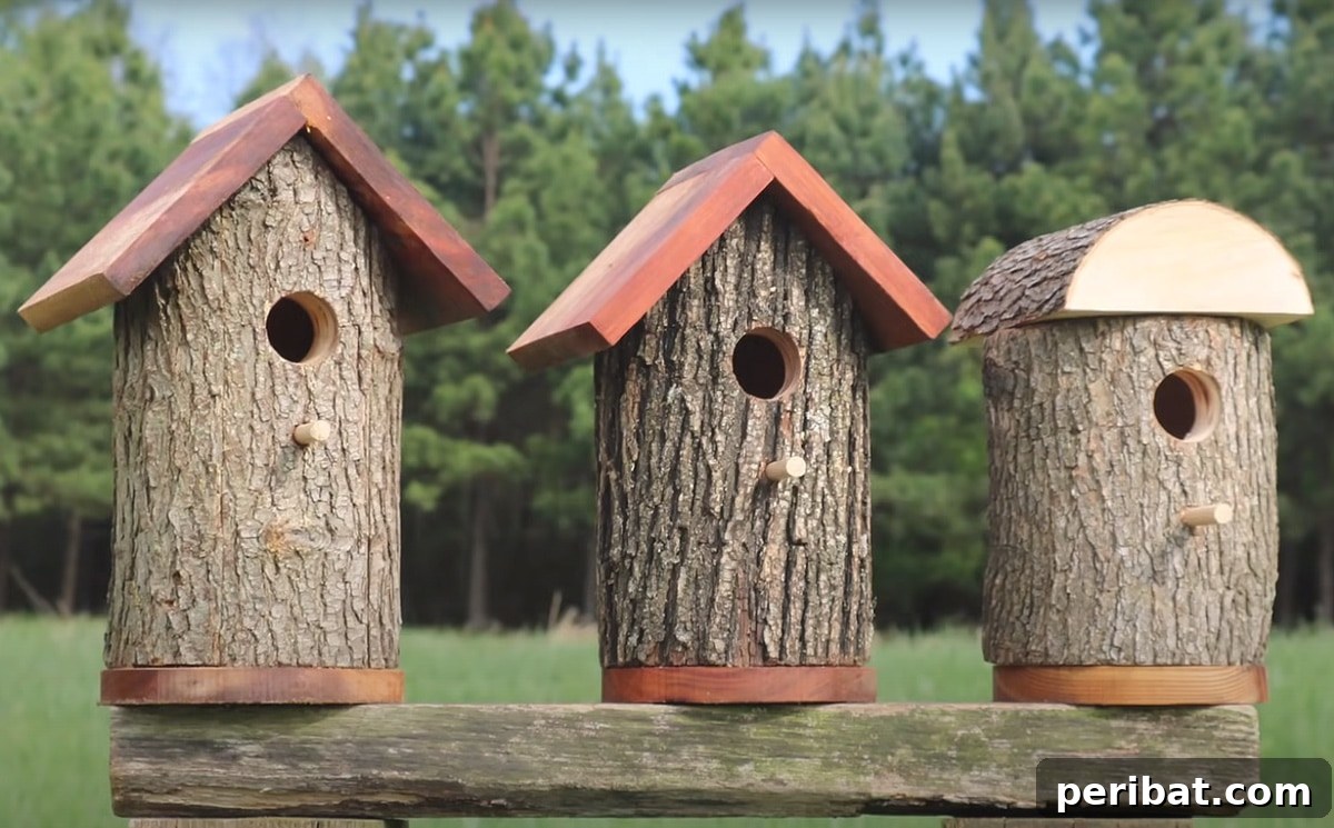 45 Creative DIY Birdhouse Projects 24 three homemade bird houses made from tree trunks
