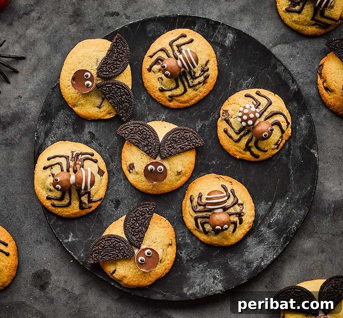 42 Spooktacular DIY Halloween Cookie Treats 22 Spooky bat and spider cookies with chocolate chips
