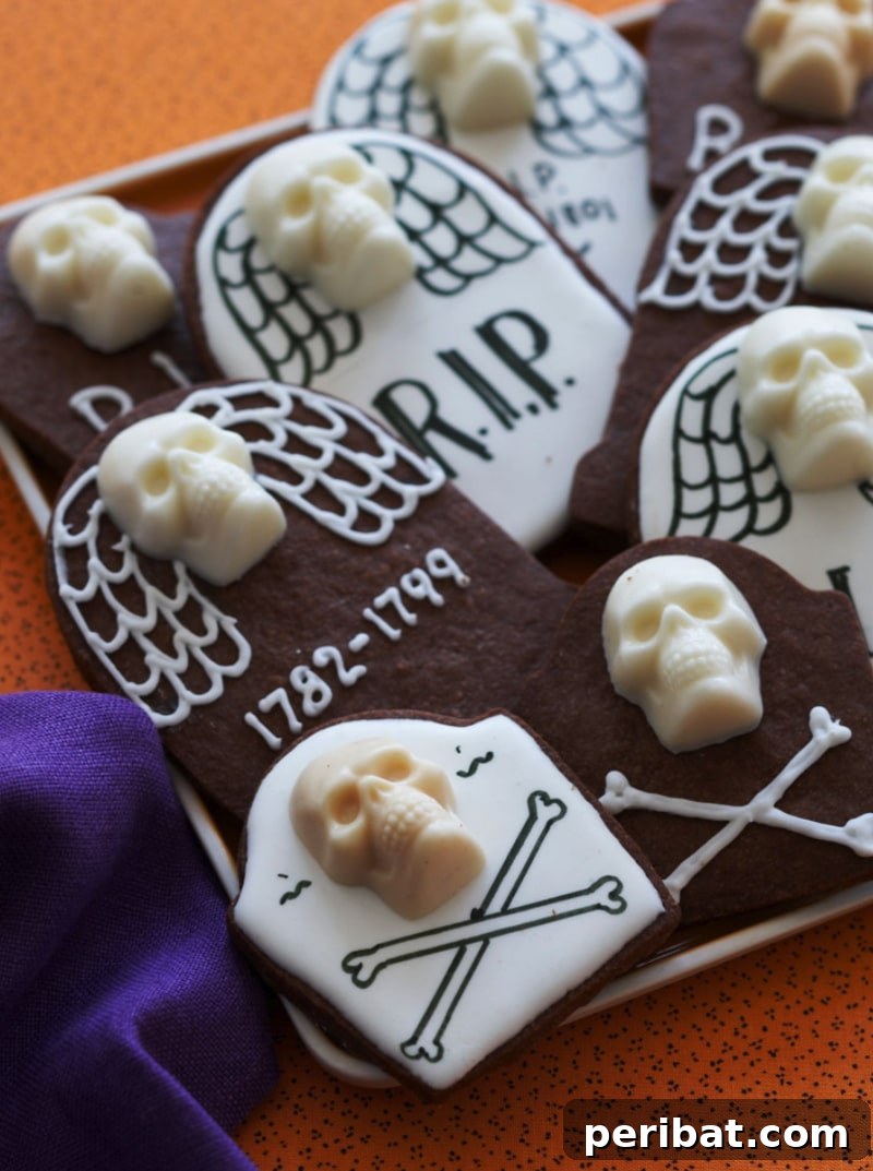 42 Spooktacular DIY Halloween Cookie Treats 23 Chocolate tombstone cookies with R.I.P. icing