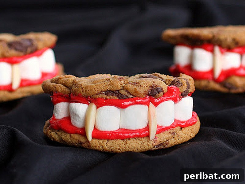 42 Spooktacular DIY Halloween Cookie Treats 31 Dracula's Dentures for Halloween made from chocolate cookies