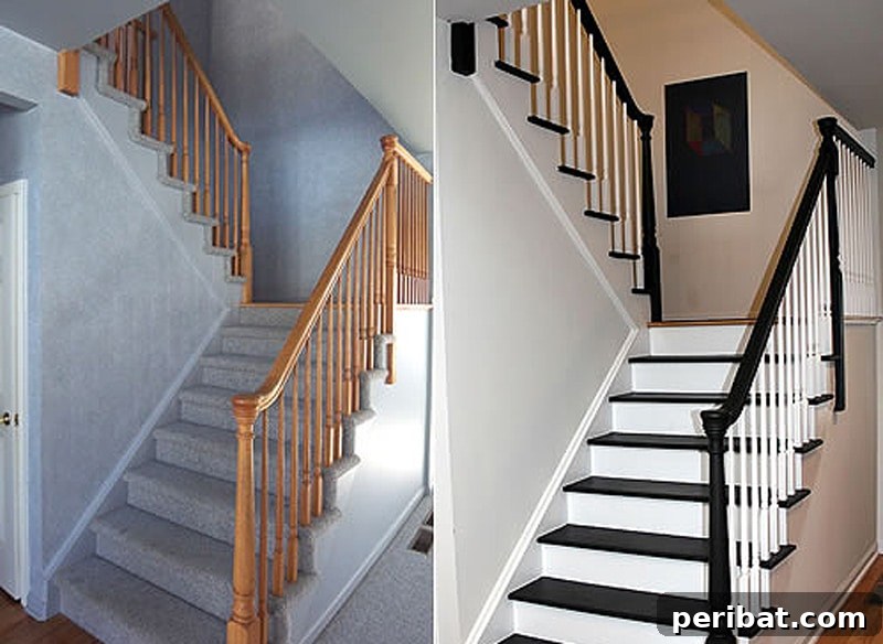 50 Smart DIY Home Improvement Hacks & Essential Products 23 Freshly repainted stairs in a house, highlighting a transformative DIY project to update home interiors and add visual appeal
