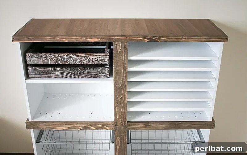 50 Smart DIY Home Improvement Hacks & Essential Products 39 Robust functional farmhouse storage unit, perfectly organizing essentials while adding rustic charm to a home