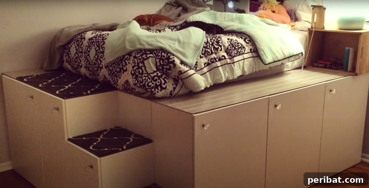 50 Smart DIY Home Improvement Hacks & Essential Products 8 DIY Ikea-style platform kitchen cabinets, showcasing a smart and space-saving storage solution for modern kitchens