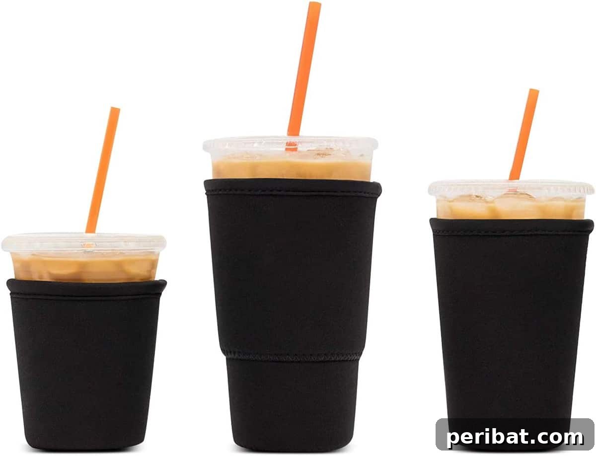 Three reusable cold coffee sleeves, blank and ready for custom personalization with text or logos