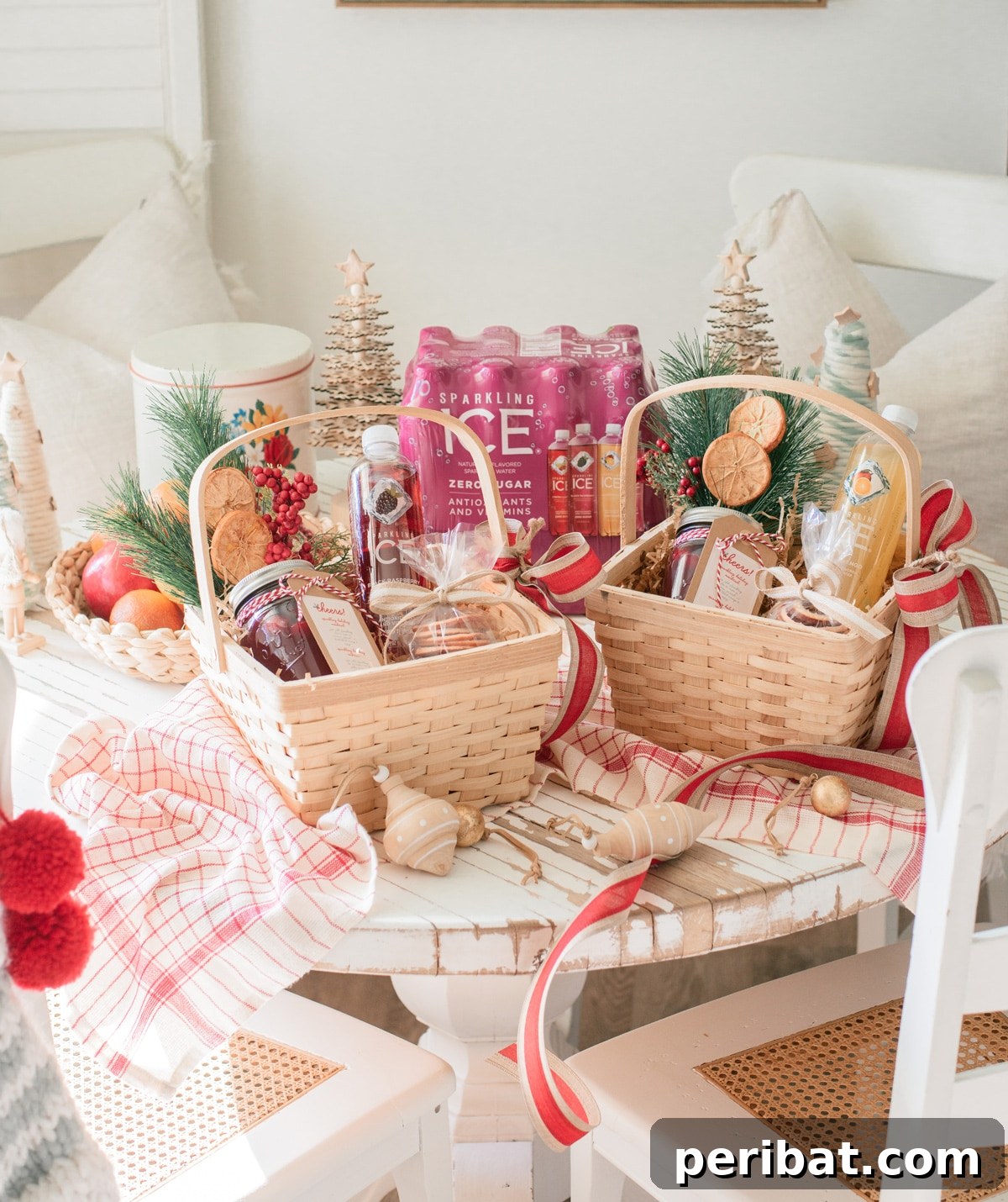 Craft Your Own Cocktails 24 Kit Ideas 20 Festive DIY Spiced Sparkling Ice Holiday Mocktail Basket with citrus and spices.