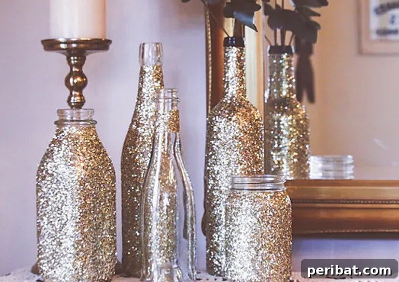 Uncork Your Creativity: 50 Wine Bottle and Glass DIY Projects 17 glittered wine bottles
