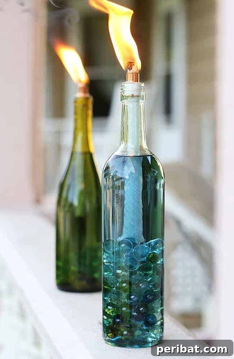 Uncork Your Creativity: 50 Wine Bottle and Glass DIY Projects 47 citronella candles made from wine bottles